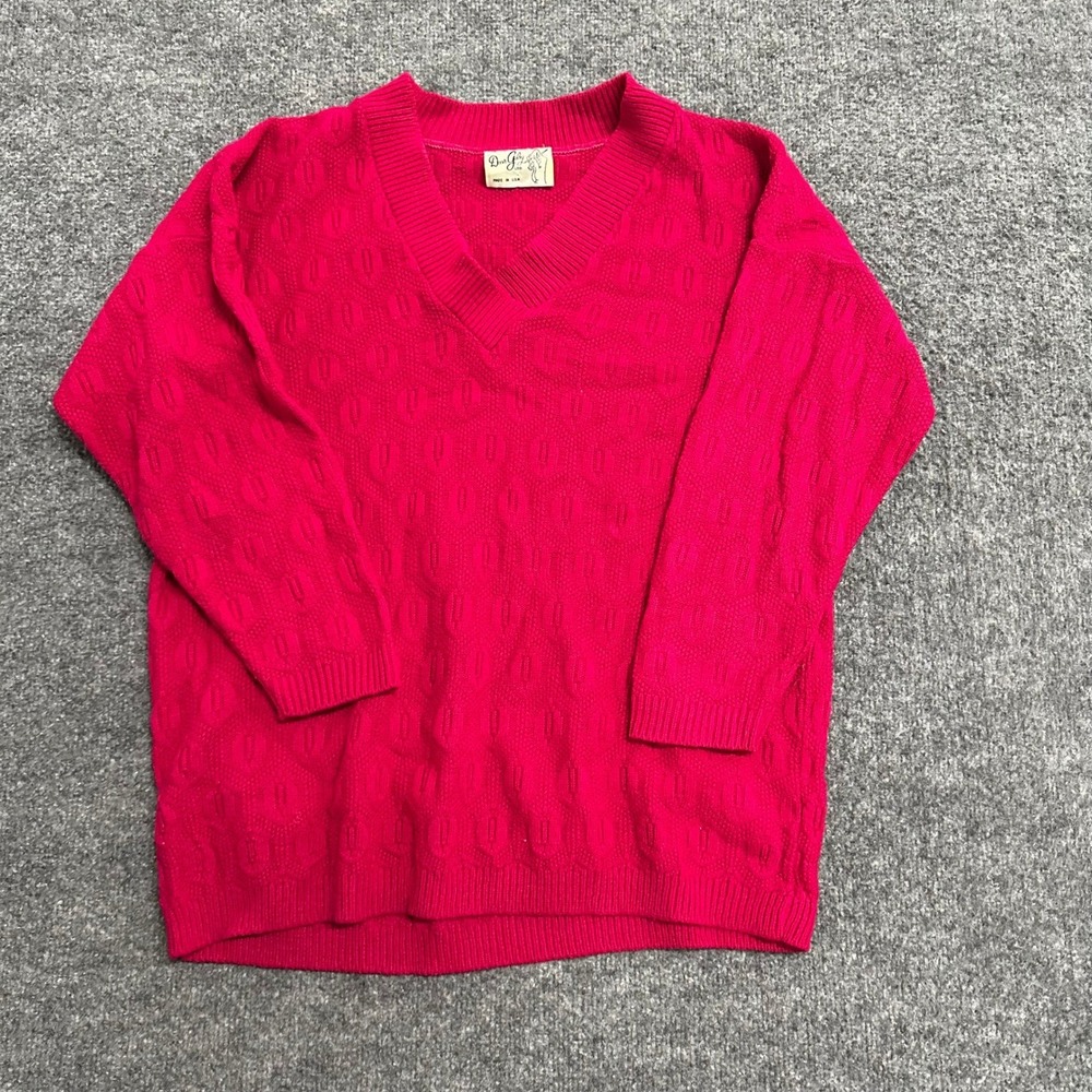 Dear Gaby Ltd Sweater Womens Size L Pink V-Neck Textured Knit USA Vintage
